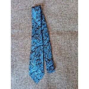 Tie 70s 80s 90s Y2K Men Prince Consort Silk Blue Black Paisley 2.75 Wide 56 Long